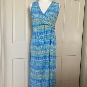 J.Jill Aegean Island Blue/Green Ikat Print Maxi Dress SIZE L